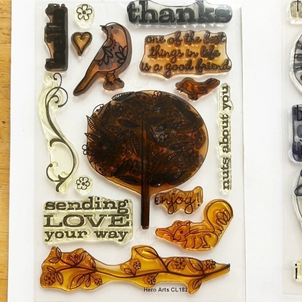 Hero Arts Set of 2 Clear Stamp Sets Be Happy CL377  Trees Birds & Messages CL182